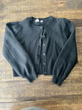 GAP Black Knit Button-Up Cardigan with Puff Shoulders